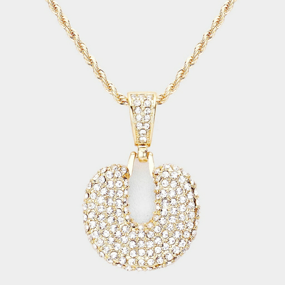 Gold Monogram "U" Crystal Initial Pendant Necklace